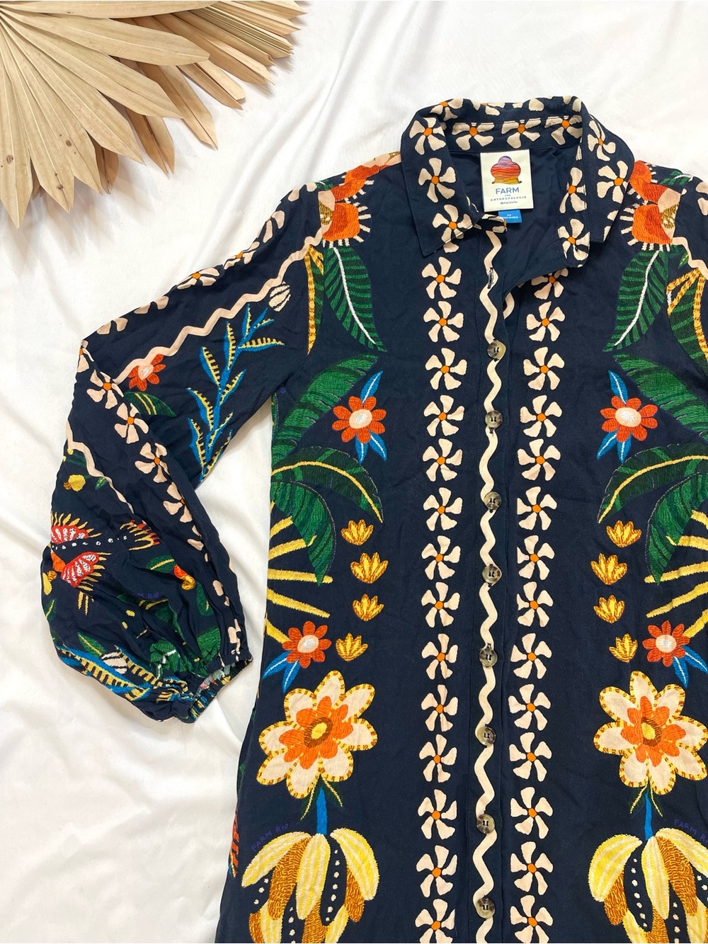 Farm Rio x Anthropologie Floral Long Sleeve Button Front Midi Maxi Shirt Dress - Picture 5 of 9